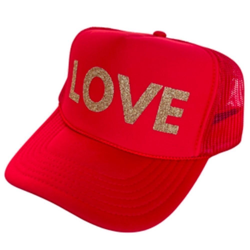 Gold Glitter LOVE Red Snap Back Trucker Hat BRAND NEW - Tags - Valentines Day